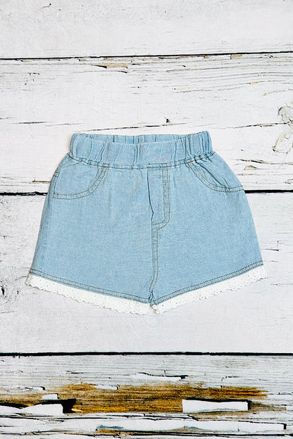 Light blue soft girls shorts w/lace trim 230117M
