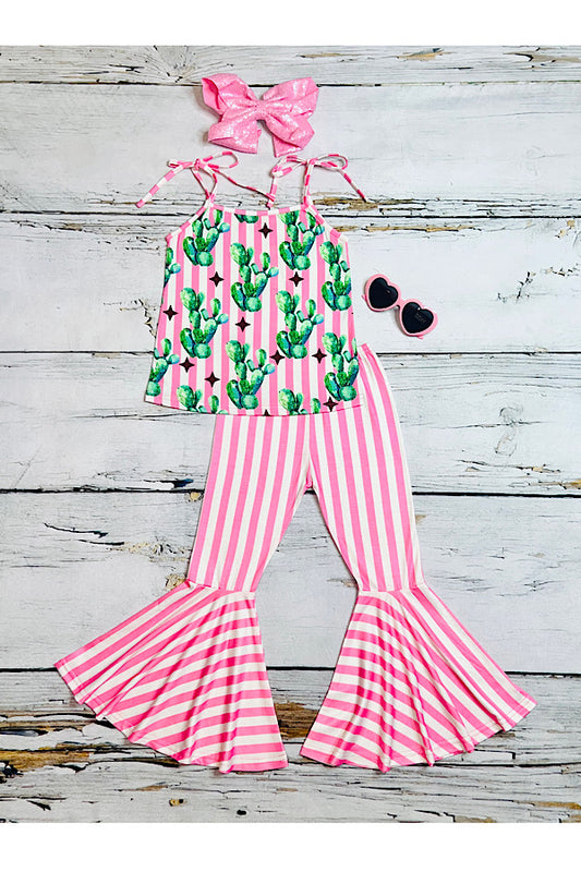 Pink & white stripped print w/cactus 2pc set XCH0777-25H