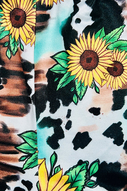 Sunflowers & cow print aqua one shoulder 2pc set DLH2308